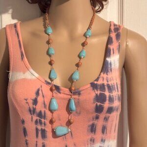 Earthy Elegance: Blue & Brown Beaded Necklace with Adjustable Toggle Clasps